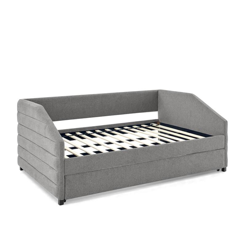 Daybed With Trundle Upholstered Tufted Sofa Bed, Linen Fabric