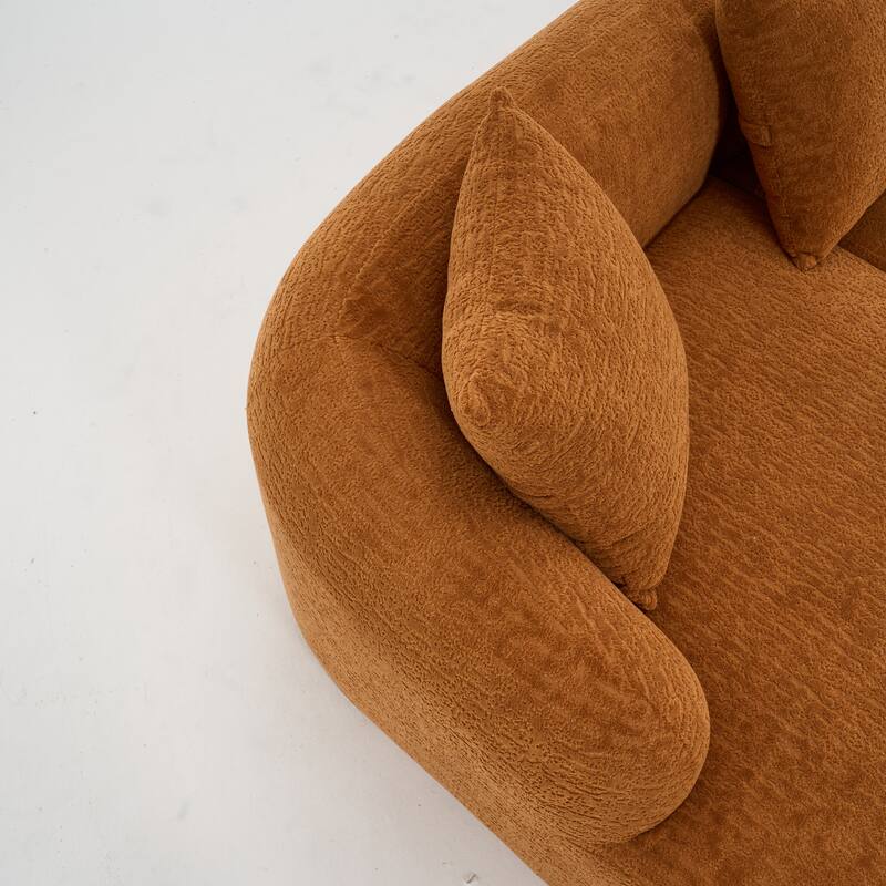 L-Shaped Sectional Sofa with Curved Chaise, Chenille Boneless Cloud Sofa, Modular 4-Seater Sofa with 4 Throw Pillows