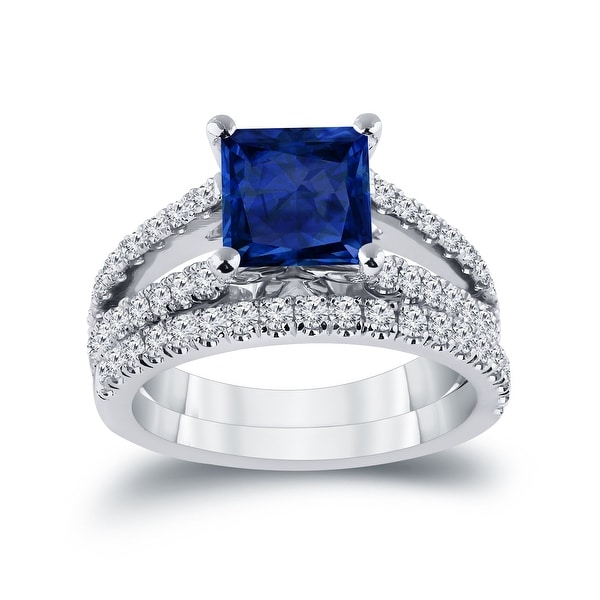 Auriya 2ctw Princess-cut Blue Sapphire and Diamond Engagement Ring 3/4ctw 14k Gold. Opens flyout.