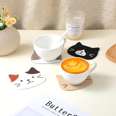 Silicone Funny Cat Coasters Coffee Cup Mats 3 pack