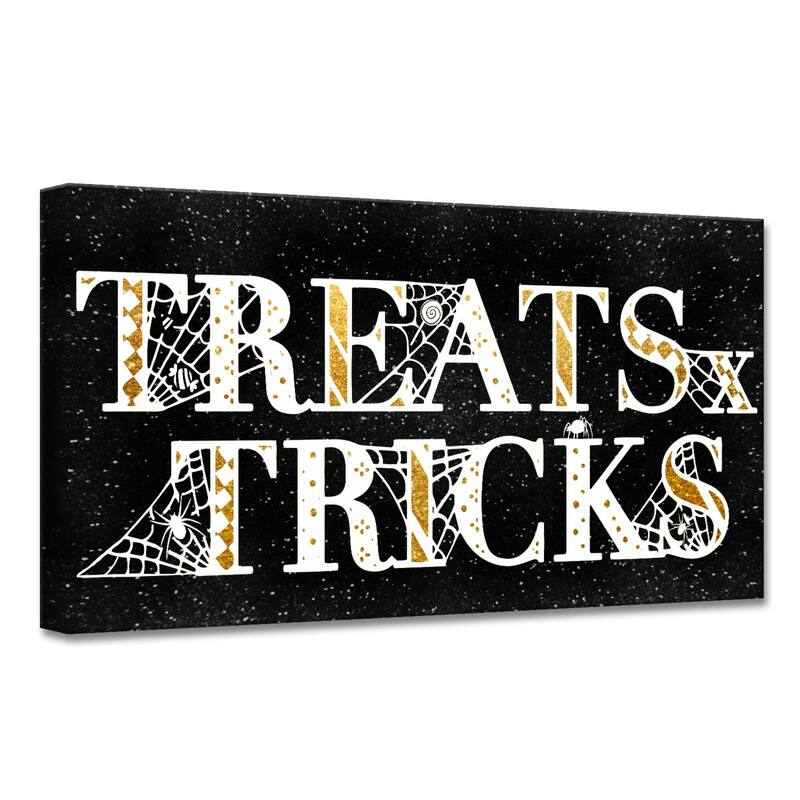 Black 'Treats and Tricks' Canvas Halloween Wall Art Decor 8" x 16"
