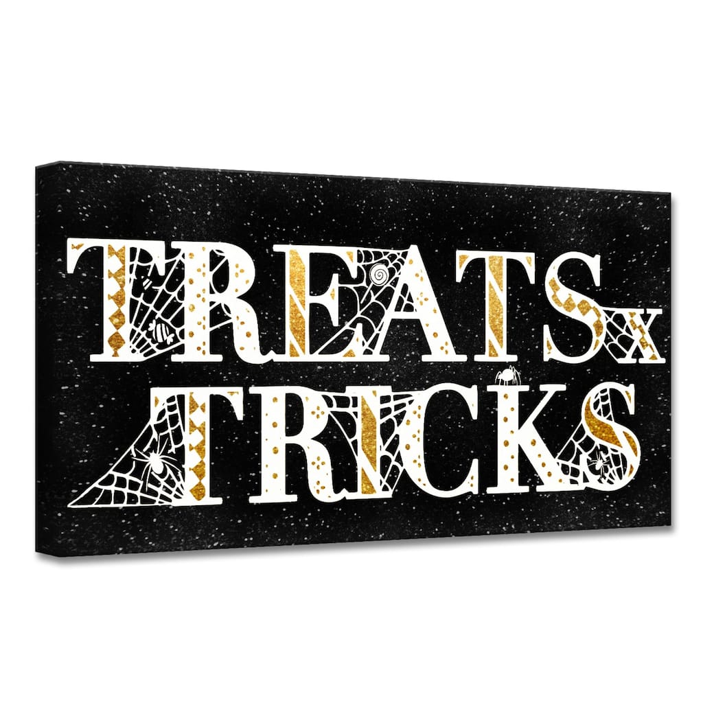 Black 'Treats and Tricks' Canvas Halloween Wall Art Decor 8" x 16"