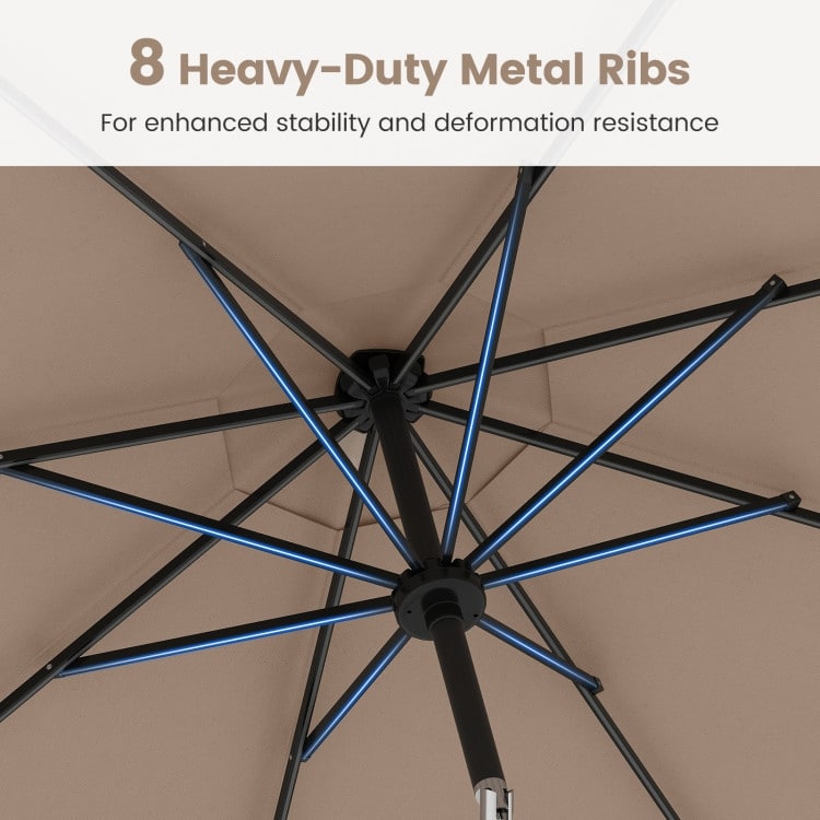 Polyester Metal Solar Patio Umbrella with LED Lights