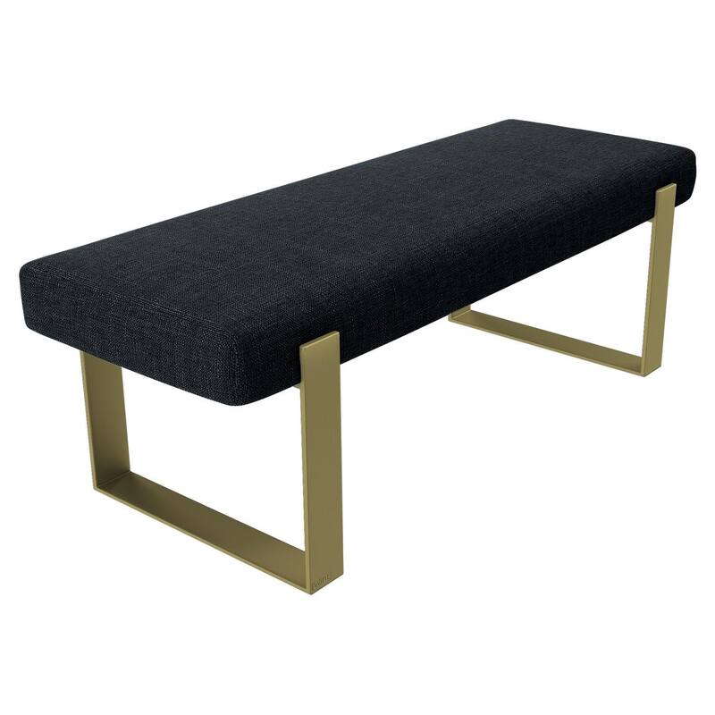 Vant Upholstered Bed Bench - Weave Blue Denim-Burnished Brass