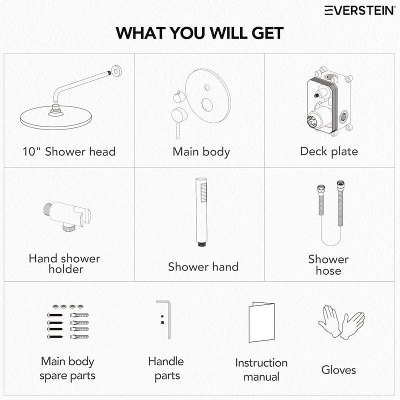 Pressure Balance Shower System with 10" Rainfall Shower Faucet and Handheld Shower Spray