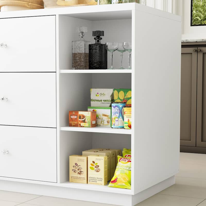 63"W Kitchen Island White Storage Unit with Drawers and Cabinets - 63"