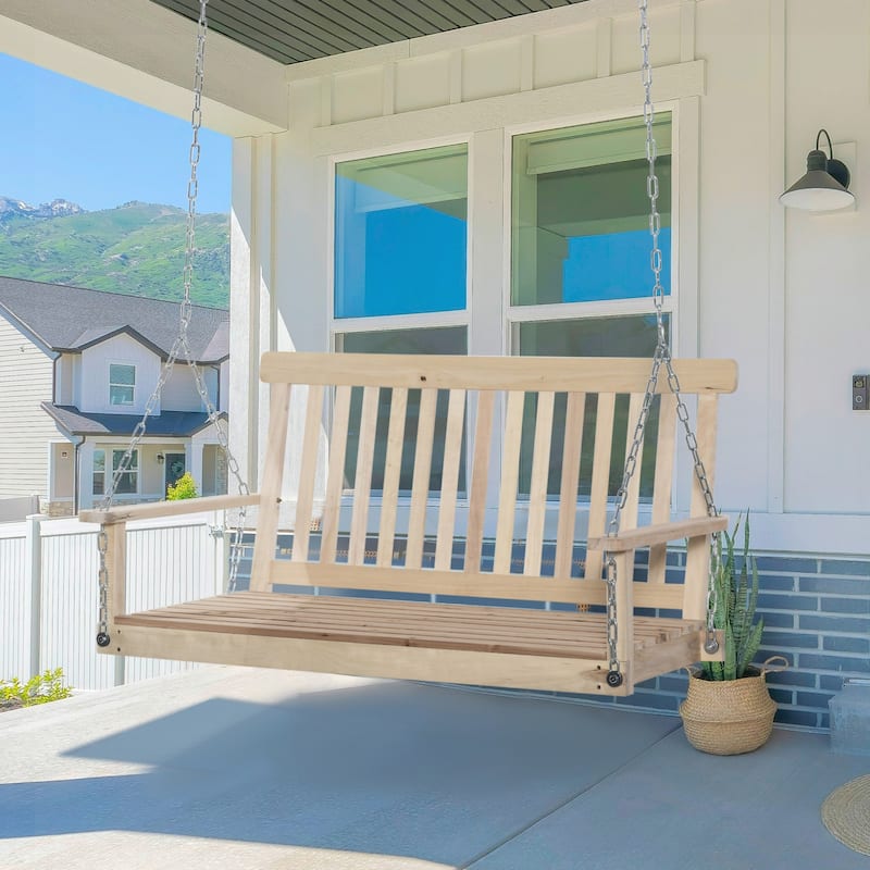 2-Seater Hanging Porch Swing Outdoor Patio Swing Chair Seat - Natural