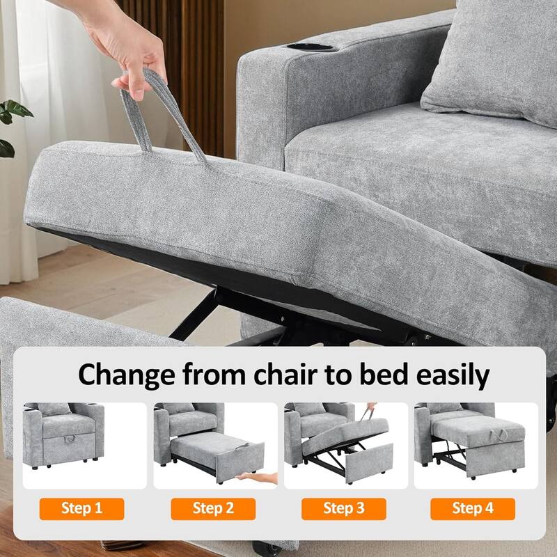 MCombo 3 in 1 Convertible Sleeper Sofa Bed, Pull Out Couch with Adjustable Backrest, Upholstered Recliner Chair VN6001