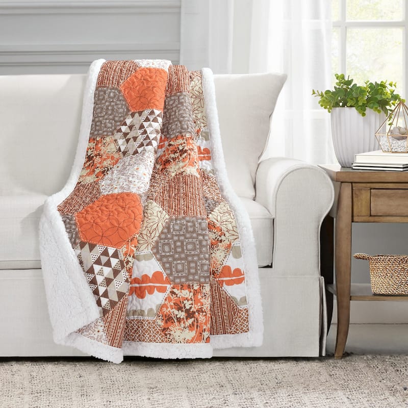 Lush Decor Briley Sherpa Throw - Tangerine