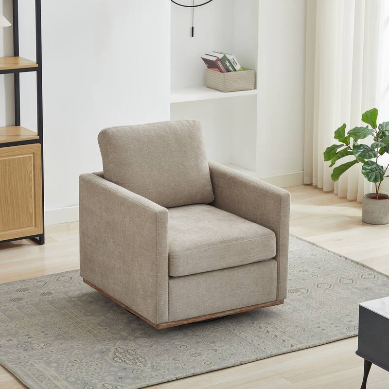 Upholstered Swivel Accent Chair and Comfy Accent Single Sofa Chair, 360 Degree Club Chair, Lounge Armchair for Living Room - Taupe