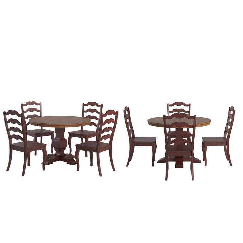 Ronda 45" Round Solid Wood Top Dining Set with French Ladder Back Chairs