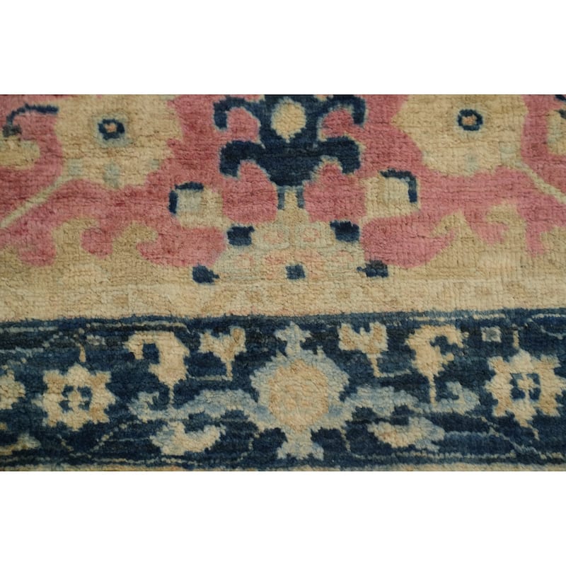 Hand Knotted Oriental 100% Wool Carpet Transitional All-Over Pink Oushak Runner Rug - 14' 7'' X 2' 7''