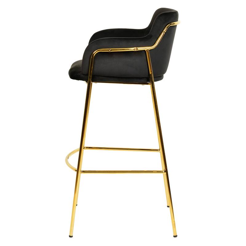 LeisureMod 40" Low-Back Velvet Upholstered Bar Stool with Gold Stainless-Steel Frame for Home Living Room Kitchen & Bar