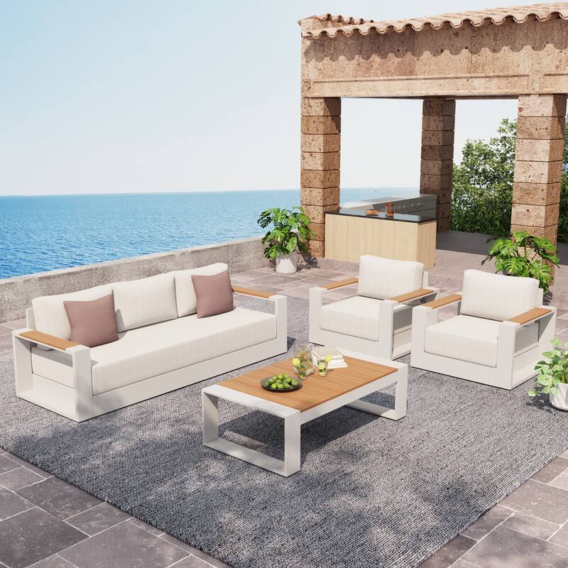 Outdoor 4 Piece Aluminum Sofa Set with Cushions