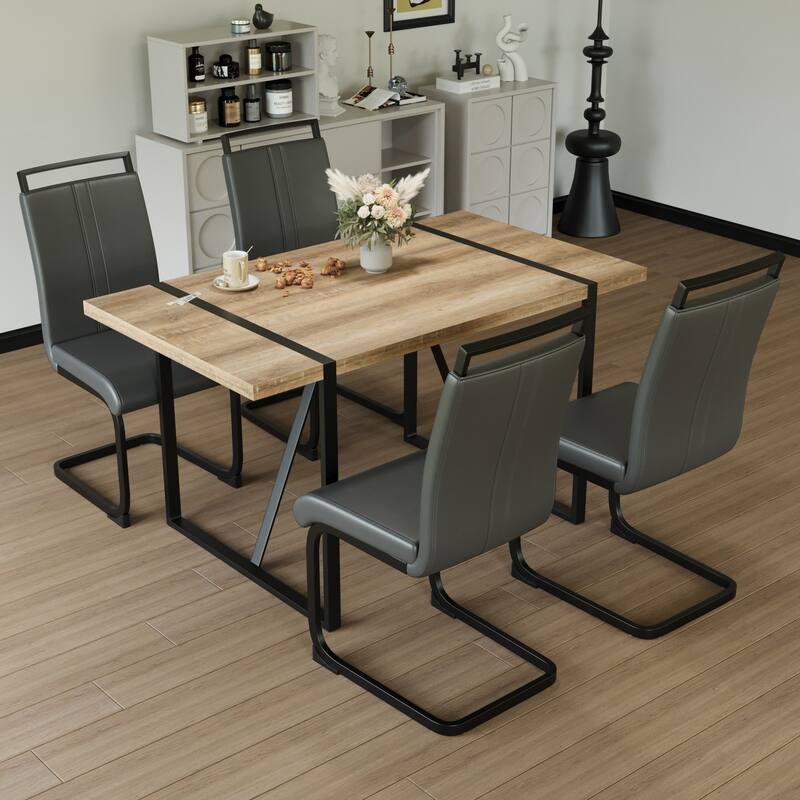 Modern 5-Piece Dining Set with Rectangular MDF Table & 4 PU Armless High Back Chairs