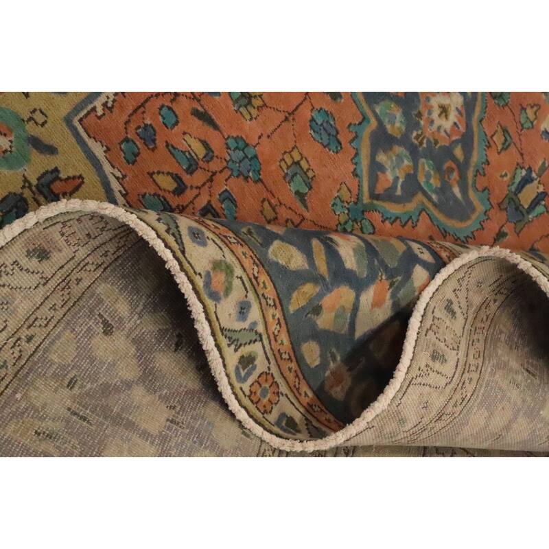 Hand Knotted Oriental 100% Wool Carpet Traditional Floral Oranges & Rust Tabriz Area Rug - 12' 8'' X 9' 6''