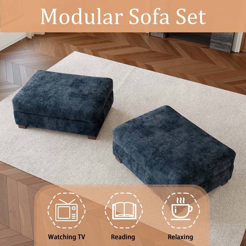 Oversized Chenille Modular Ottoman With Cushioned Top