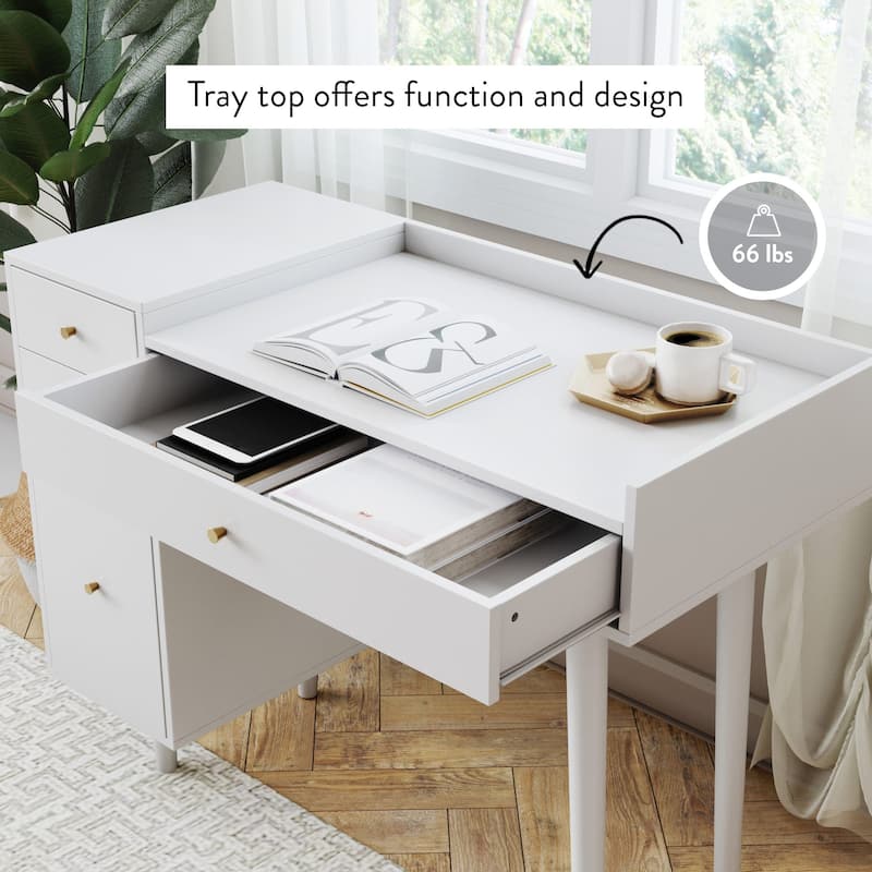 Nathan James Daisy Modern Farmhouse Desk with Storage and Brass Accent Knobs