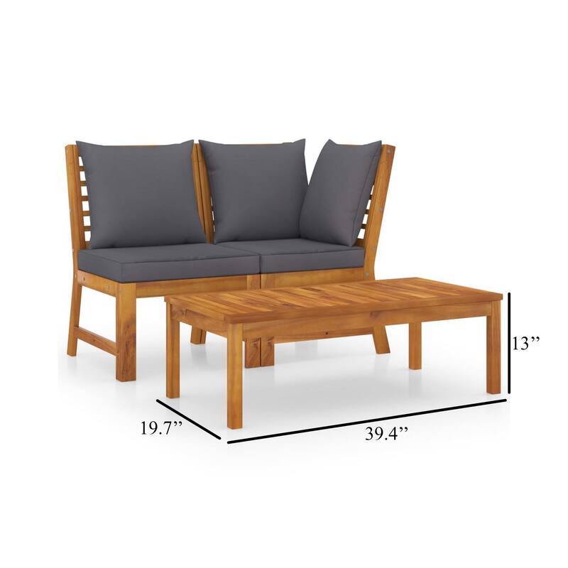 Kio 3pc Outdoor Sofa and Coffee Table Set Dark Gray, Solid Acacia Wood