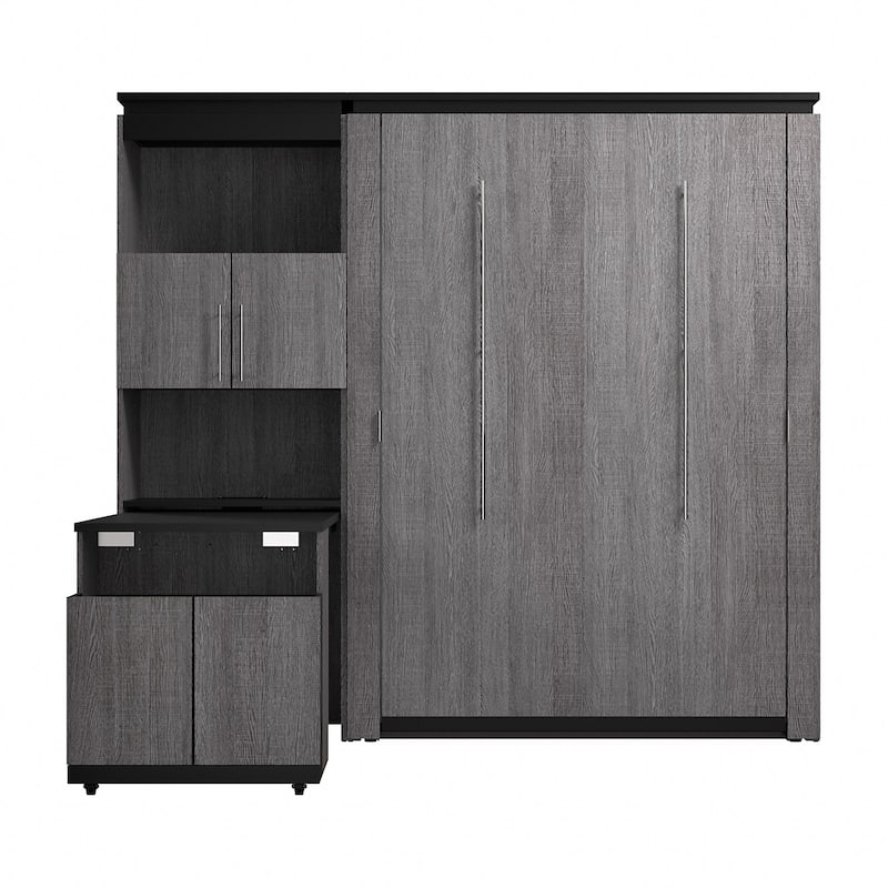 Orion Full Murphy Bed with Storage Cabinet and Fold-Out Desk by Bestar