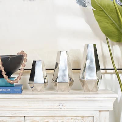 Silver or Gold Stainless Steel Metal Hexagon Shaped Geometric Vase with Varying Heights (Set of 3)