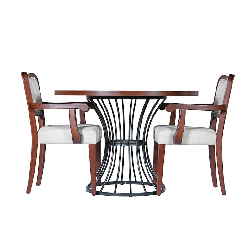 Wood Dining Table Set for 2, 3-Piece Mid-Century Modern Wooden Dining Set with Round Table and 2 Upholstered Chairs