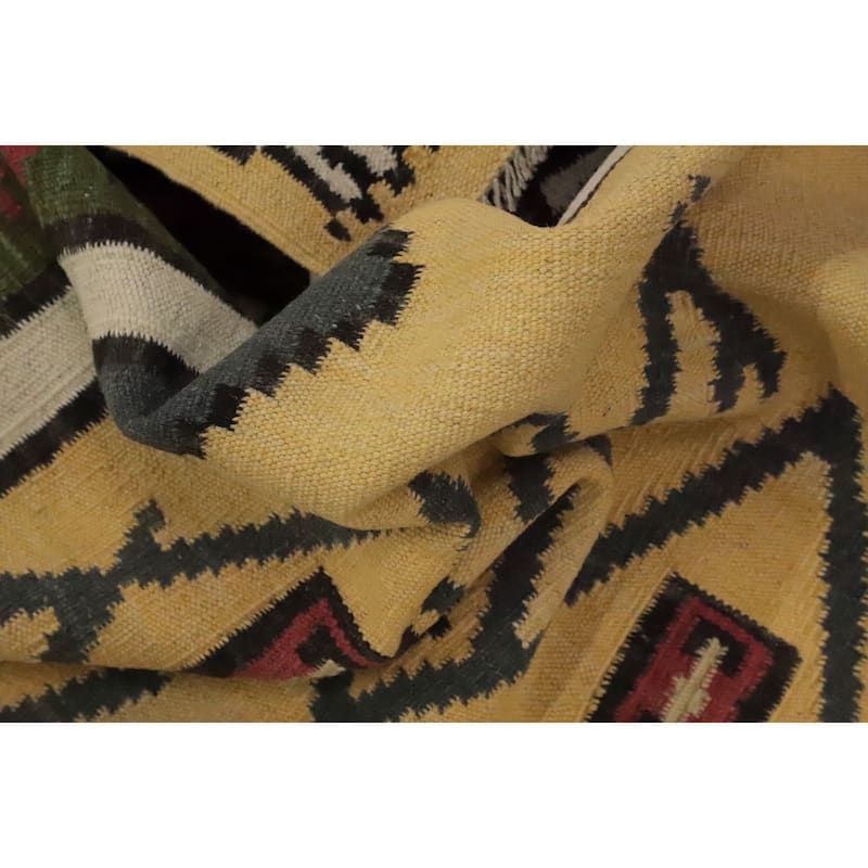 Hand Woven Oriental 100% Wool Carpet Southwestern Tribal Yellow & Gold Kilim Area Rug - 6' 7'' X 3' 8''
