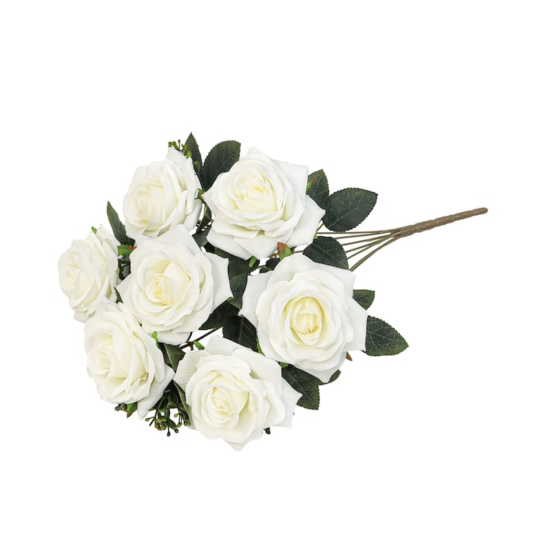 Set of 2 Cream White Artificial Queen Tea Rose Flower Stem Bush Bouquet 17in - 17" L x 9" W x 9" DP