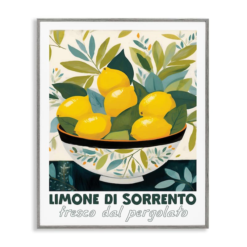 Stupell Charming Bowl of Lemons Framed Giclee Art Design By Lux + Me Designs - 24 x 30 - Grey