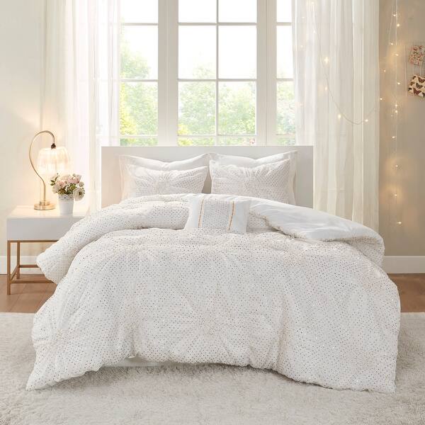slide 2 of 11, Intelligent Design Essie White Metallic Printed Ruched Comforter Set Full - Queen