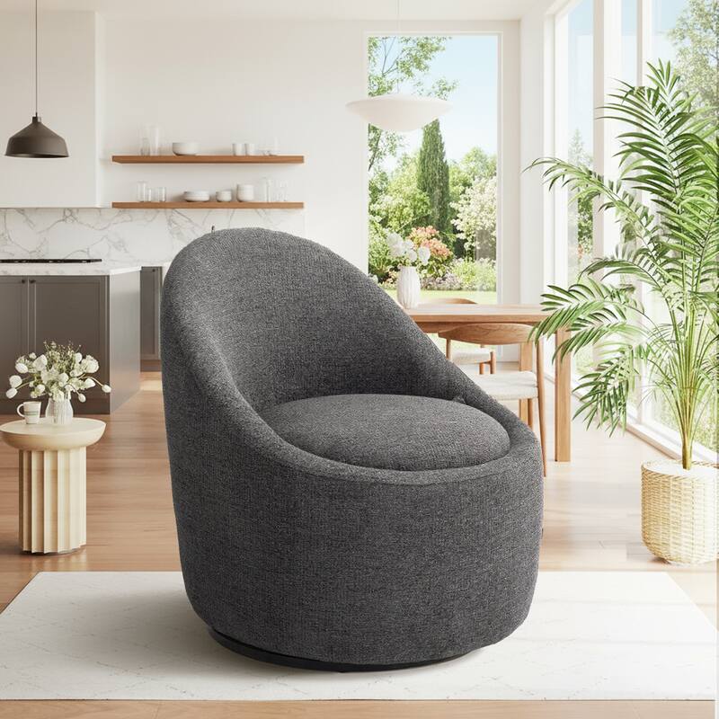 Modern Barrel Swivel Accent Chair - 360° Rotation & Hidden Storage Ottoman, Compact for Small Spaces