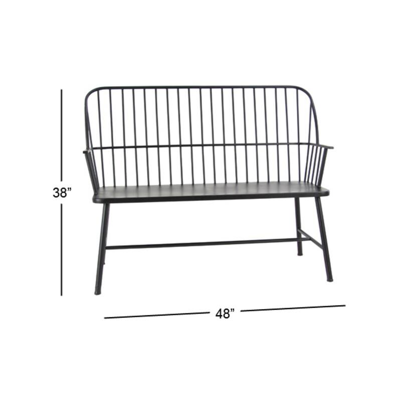 Metal Grill Style High Back Frame Outdoor Bench with Trestle Legs and Armrests - Black - Roche River Decor - 19"Wx48"Lx38"H