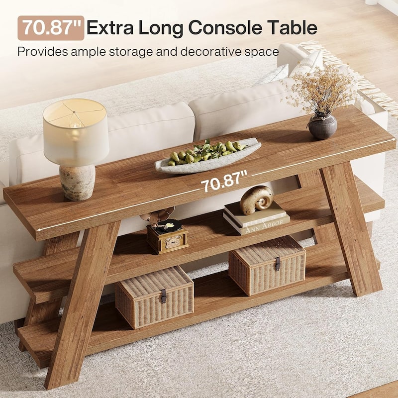 3-Tier Extra Long Console Table, 70.9" Sofa Table Behind The Couch, Farmhouse Entry Foyer Table