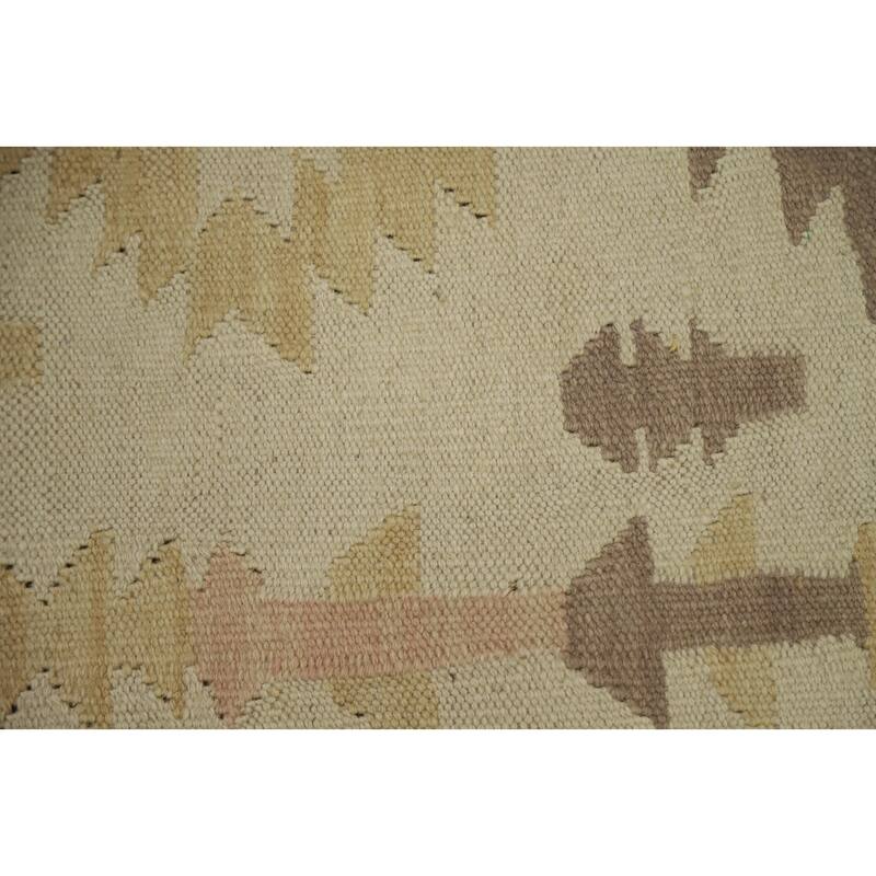 Hand Woven Oriental 100% Wool Carpet Southwestern Tribal Beige & Ivories Kilim Area Rug - 6' 6'' X 4' 0''
