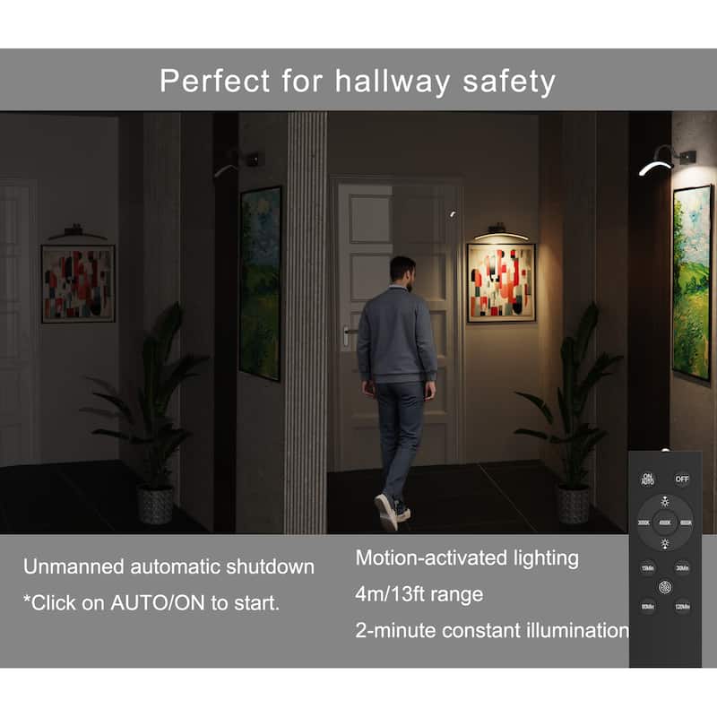 Modern 16'' Wireless Battery Operated Dimmable Picture Light with Remote Control and Adjustable Arm