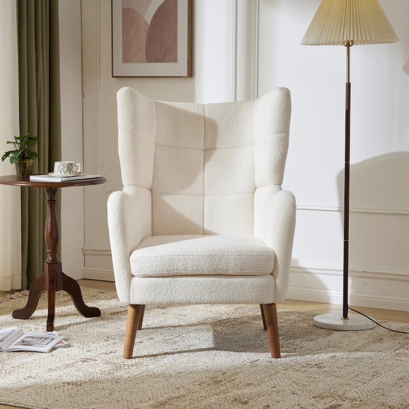 Christopher Knight Home - Josh 41" High Back Teddy Accent Chair, Comfy Modern Armchair with Birch Wood Legs