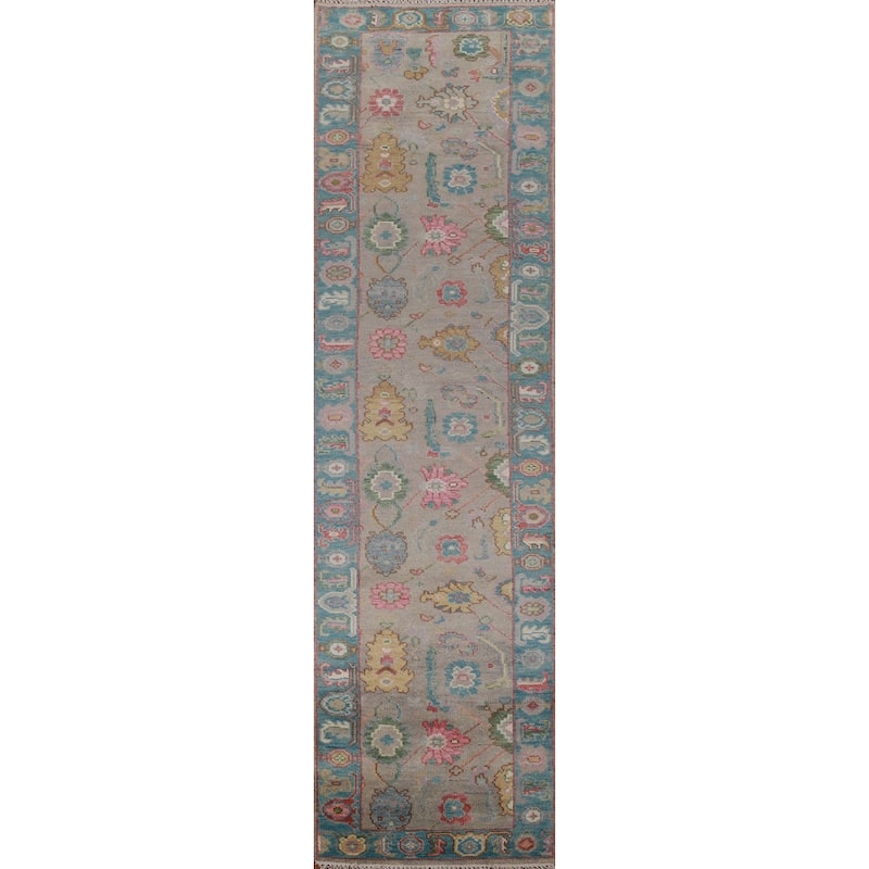 Gay Floral Oushak Oriental Runner Rug Hand-Knotted Wool Carpet - 2'6" x 11'6"