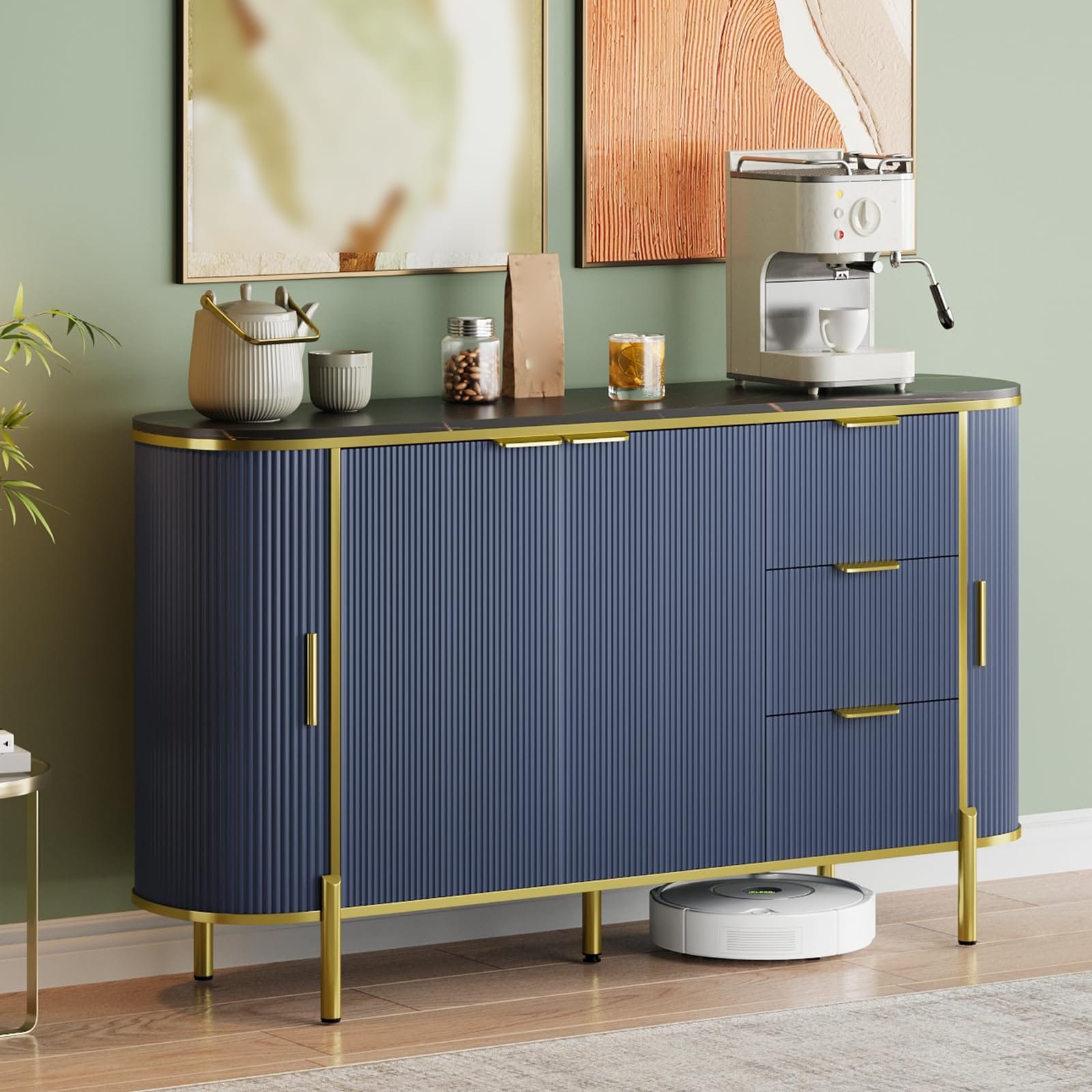 Fluted Sideboard Buffet Cabinet with Storage Console Table for Kitchen