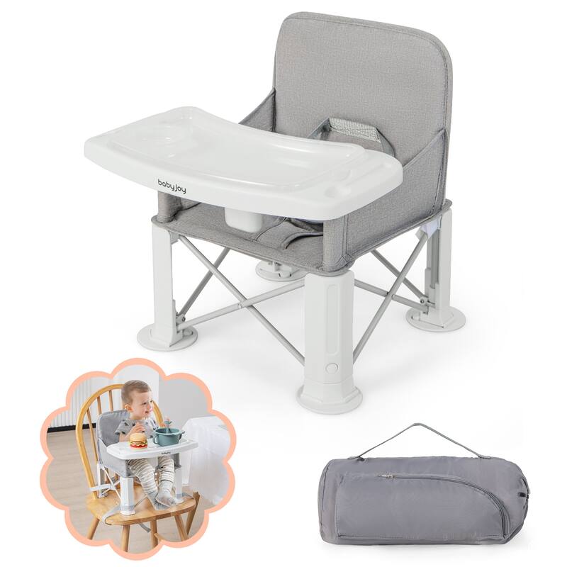 Babyjoy Baby Travel Booster Seat with Double Tray Portable Folding - See Details - White + Grey