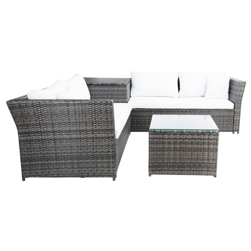 SAFAVIEH Helga Outdoor 4-Piece Conversation Patio Set with Storage - 57"W x 31"D x 26"H