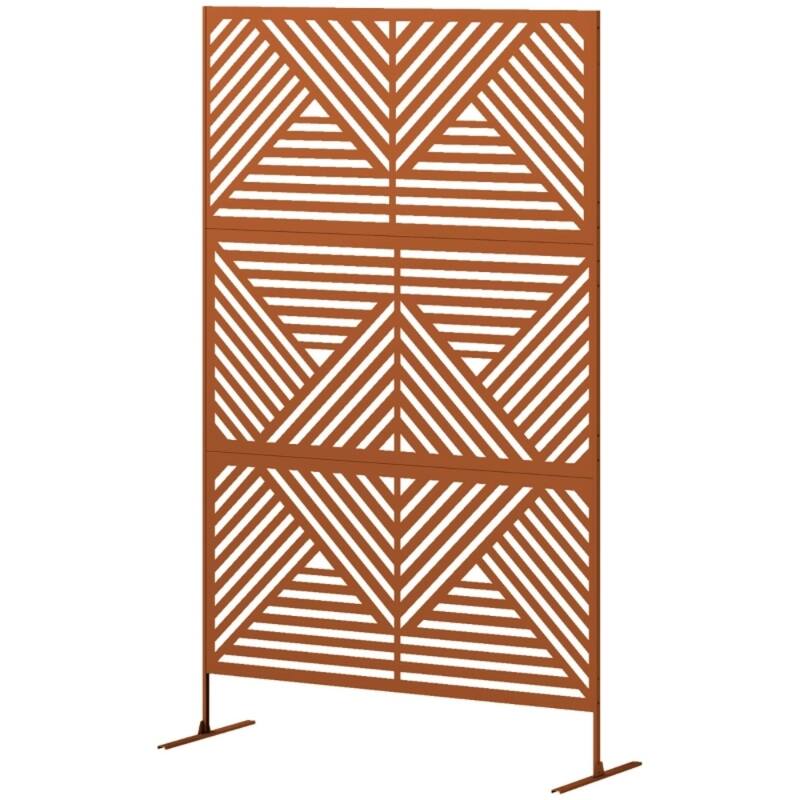 Rhombus Style Brown Outdoor Decorative Privacy Screen with Steel Frame for Garden or Patio - 48" W x 17.7" D x 78" H
