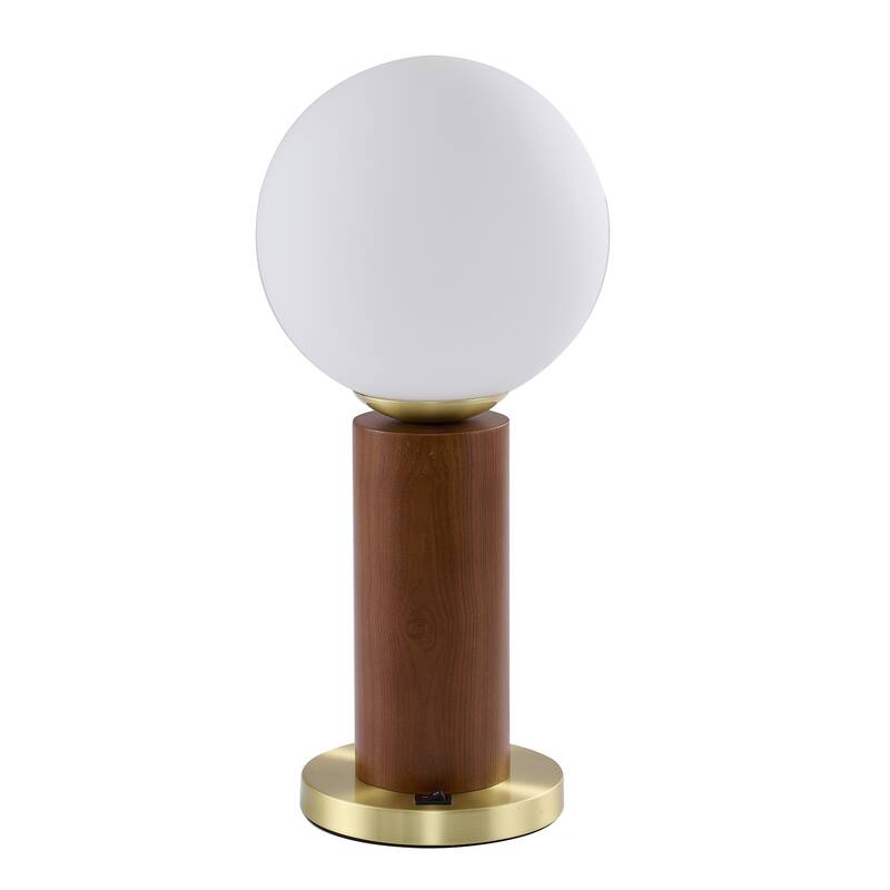 1-Light Dark Oak And Stain Brass Table Lamp With A Glass Shade