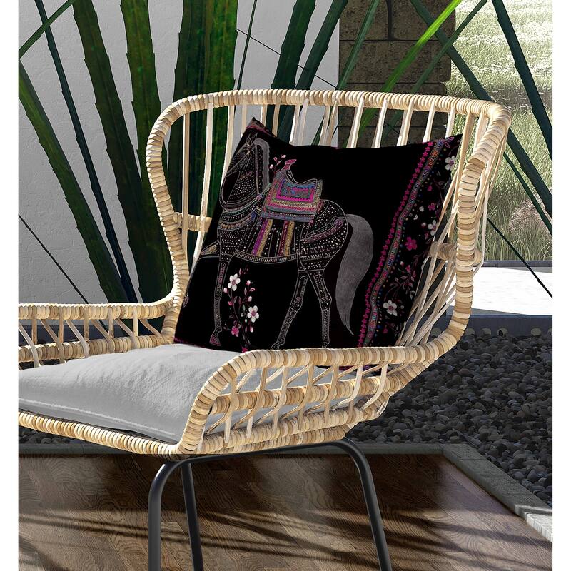 Painted Pony Indoor/Outdoor Reversible Throw Pillow Black and Pink