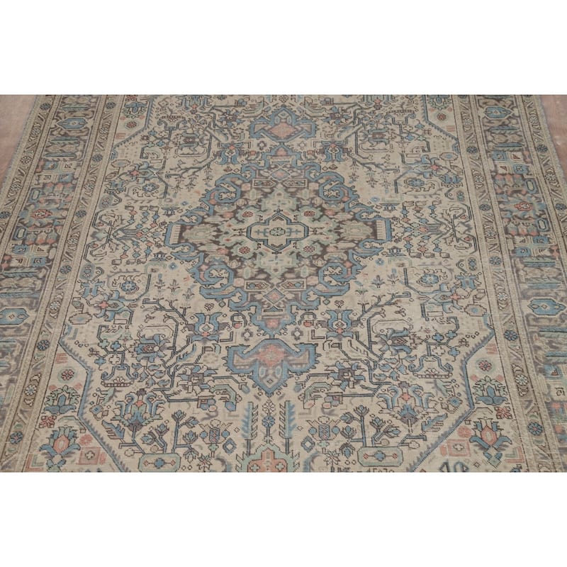 Geometric Tabriz Persian Vintage Area Rug Handmade Wool Carpet - 6'6"x 9'10"