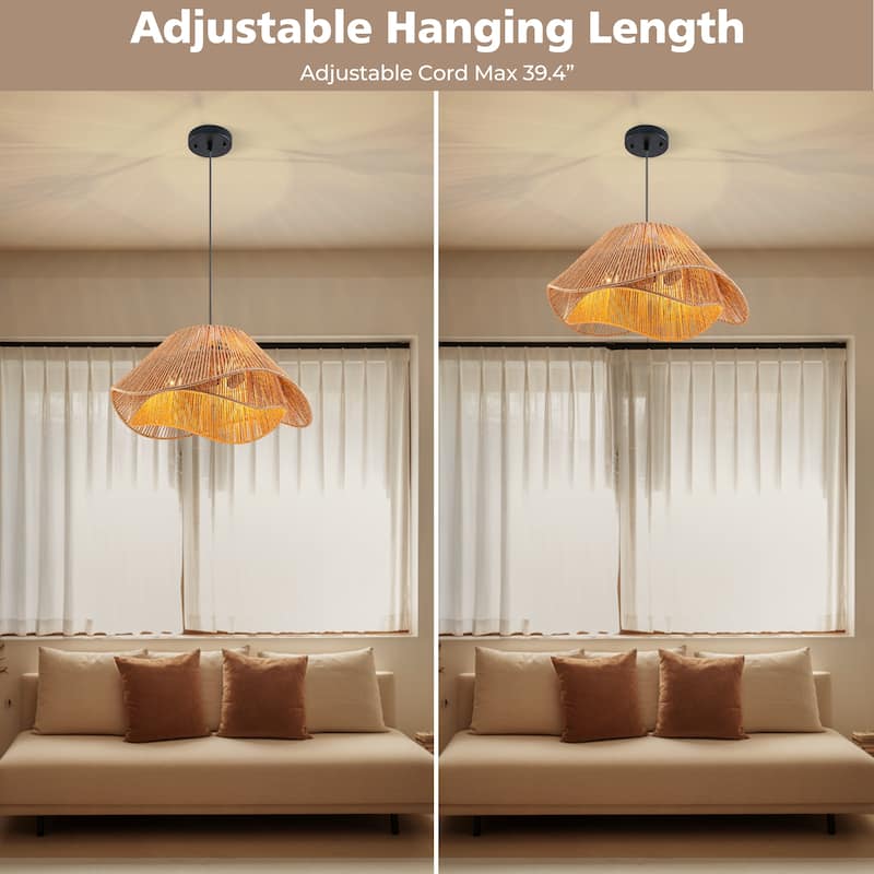 FTL 19 inch Rattan Pendant Light Fixture Boho