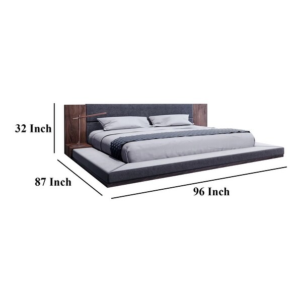 Noe Zen Japanese Low Profile Queen Bed w Nightstand, Dark Gray