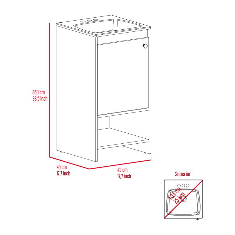 Minimalist Bathroom Vanity with Reinforced Resin, Open Shelf, and Storage Cabinet - Light Grey - 17.7in L