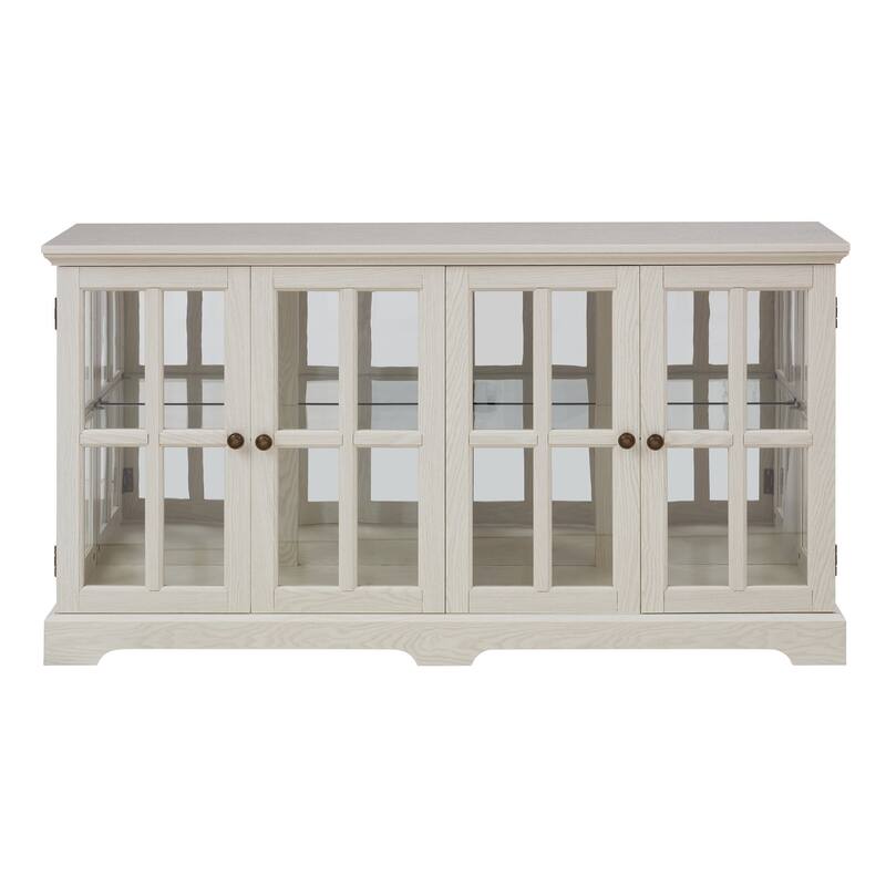 LED Antique Glass Curio Display Cabinet Showcase with 4 Lattice Doors