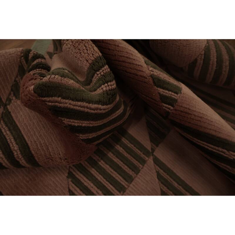 Hand Knotted Oriental 100% Wool Carpet Modern Geometric Pink Nepalese Area Rug - 8' 3'' X 4' 11''