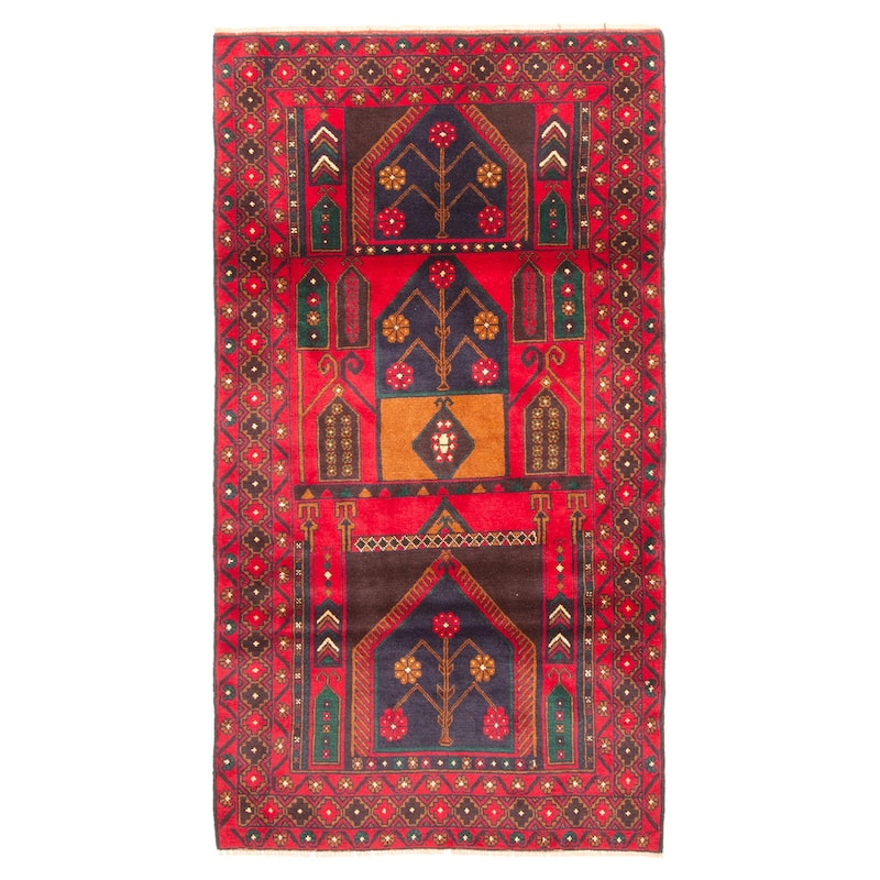 ECARPETGALLERY Hand-knotted Teimani Red Wool Rug - 3'7 x 6'7